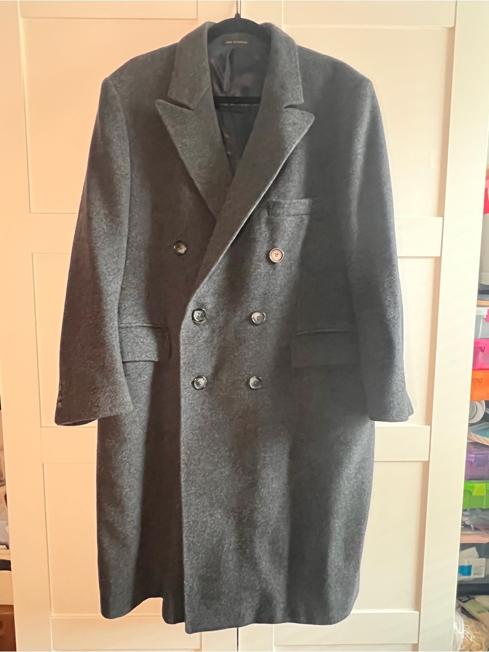 Men's Double-Breasted Wool Trench Coat - Gray